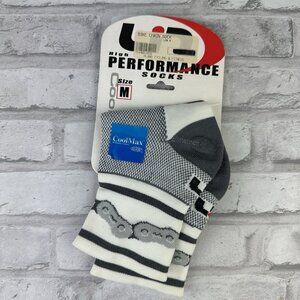 Lin Performance Bike Chain Socks Cycling Running CoolMax Gray White Size Med New